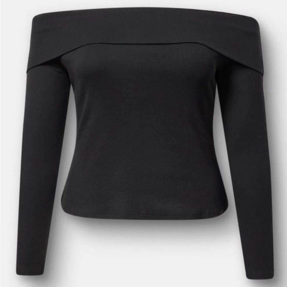New Deep Black Off-Shoulder Long Sleeve Top